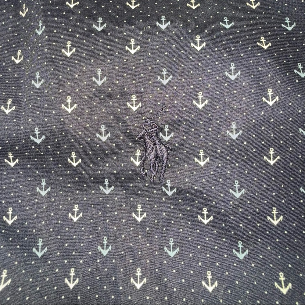 NWT Ralph Lauren Slim Fit Anchor Print Shirt Navy Blue Cotton Stretch Mens Small - Picture 9 of 10